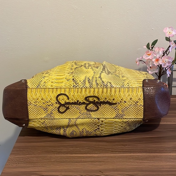 JESSICA SIMPSON Snake Print Hobo Faux Python Handbag, Yellow & Brown - Picture 3 of 10